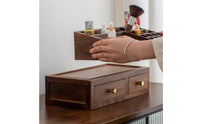 Makeup Organizer with Drawers Walnut Wooden Drawer Cabinet Double-Layer Desktop Organizer for Women, Vanity, Dressing Table, Bedroom Dresser