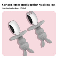 Bunny Infant Utensil Set Stainless Steel Infant Fork and Spoon Cute Design Bunny Training Utensil Set Feeding Utensils