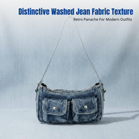 Korean Washed Denim Bowling Bag, High Aesthetic Shoulder Bag, Relaxed Winter Purse