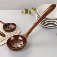 Wooden Skimmer Spoon Long Handle Wooden Colander Ladle Colander Spoon Polished for Home Cooks, Hot Pot, Restaurant