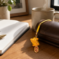 Ceramic Maneki-Neko Persimmon Charm Keychain for Bags and Keys