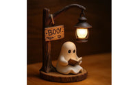 Ghost Figurine with Lantern Decorative Halloween Light Figurine Ghost Statue with Lantern Spooky Table Lamp Battery-Powered