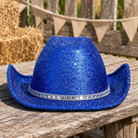 Glittering Blue Cowboy Hat Glittery Headwear Decorative Band Accessory