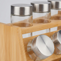 Bamboo Spice Rack with Jars, Countertop Spice Rack Organizer, Two-Tier Spice Rack Small Kitchen, Spice Organiser for Pantry