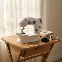 White with Lavender Accents Electric Sewing Machine Built-in Light Tabletop Sewing Machine Speed Control Stitching Tool Foot Pedal