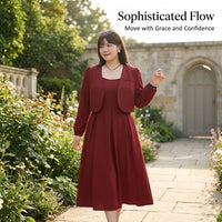 Red Dress for Plus Size Women with Long Sleeves, Two Piece Midi Set for Wedding and Engagement, Formal Knit Material Up to 5XL
