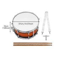 Marching Snare Drum Stainless Steel Rims 14 Inch Snare Drum Includes Strap and Drumsticks Percussion Instrument for Beginners, Performance, Practice