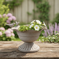 Decorative Metal Planter with Birds Distressed Scalloped Planter Pot Weathered Plant Holder Rustic for Gardeners