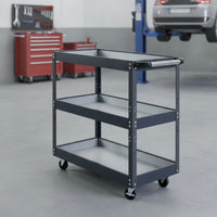 3-Tier Metal Utility Cart with Handle Heavy Duty Rolling Utility Cart Sturdy Long-Lasting for Mechanics, Beauticians, Garage, Workshop, Salon