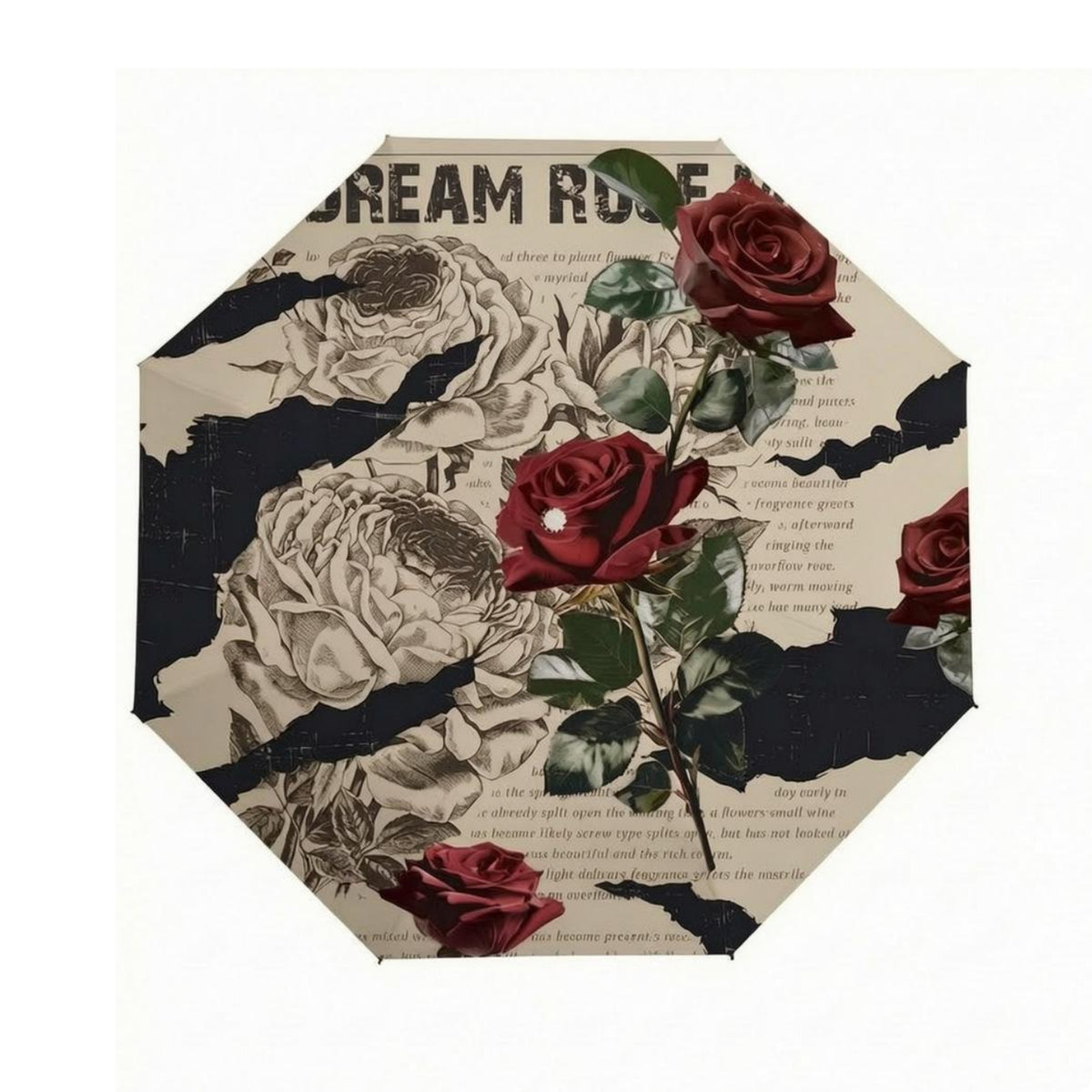 Women's Folding Umbrella Octagonal Shape Vintage Floral Umbrella Outdoor Accessory Lightweight for Everyday Carry