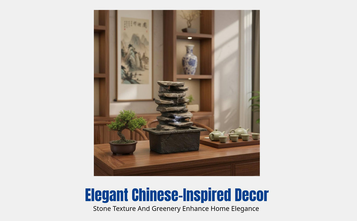Automatic Circulating Water Chinese Style Resin Desktop Decor, Creative Feng Shui Decoration for Living Room, Tea Table, Compact