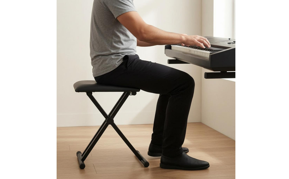 Cross-Brace Design Piano Stool Cushioned Seat Music Furniture Padded