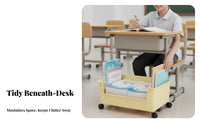 Movable with casters Mobile under-table Book container Easy to Move Classroom Organizer Space Saving Rolling cart Large Capacity for Students, Children, Office Workers, School, Dorm Room, Home, Bedroom