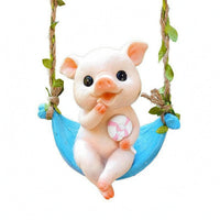 Pig Swing Ornament Rope Hanger Resin Pig Swing Statue Cute Glossy for Garden, Porch