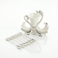 Gold-Tone Swan Utensil Holder Ornate Swan Holder with Cup Insert Jeweled for Hosts