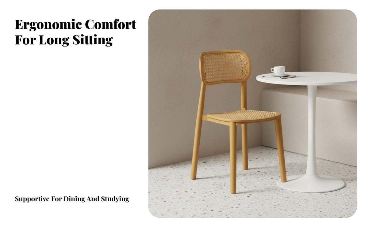 Stackable Cane-Back Side Chair Retro Design Indoor Seating Breathable Weave Easy to Clean for Restaurant Owners, Homeowners, Interior Designers, Dining Room, Lounge, Home Office, Bedroom