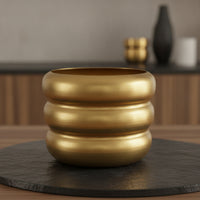 Gold-Toned Ribbed Planter Minimalist Barrel Planter Decorative Metal Flower Vessel Stylish for Florists