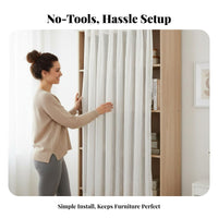 Toolcostless Installation DrillcostlessNo-Drill Shelf Fixture Hides Clutter Tension Rod particle Screen Easy to Install Cabinet Curtain adaptable for Apartment Dwellers, property owners, Wardrobe, shelving unified, Bedroom, Living Room