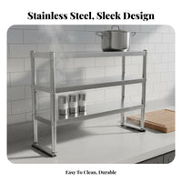 Stainless Steel Kitchen Shelf Punch Multi-Tier Countertop Organizer Easy to Assemble Adjustable Kitchen Counter Shelf for Renters, Pantry, Office