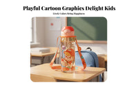 Children's Straw Water Bottle Easy to Carry Portable Water Bottle with Strap Lightweight Portable Straw Cup for Students, Boys, School, Travel, Sports