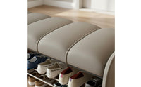 Faux Leather Upholstery Padded Shoe Changing Stool High-Density Foam Cushion Upholstered Entryway Bench Sturdy Frame Upholstered Shoe Bench Space-Saving for Hallway, Mudroom, Closet