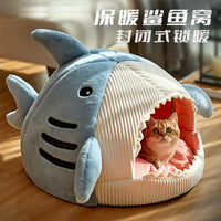 Shark-Shaped Pet Bed with Washable Cover, Light Blue