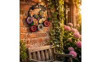Floral Butterfly Wall Plaque Iron Crafted Metal Welcome Wall Decor 3D Layered Floral Butterfly Sign for Patio