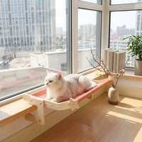 Cat Hammock Window Perch for Indoor Cats, Solid Wood Window Cat Bed and Cat Perch for Sunbathing, Sturdy Sill Mount Resting Seat Frame