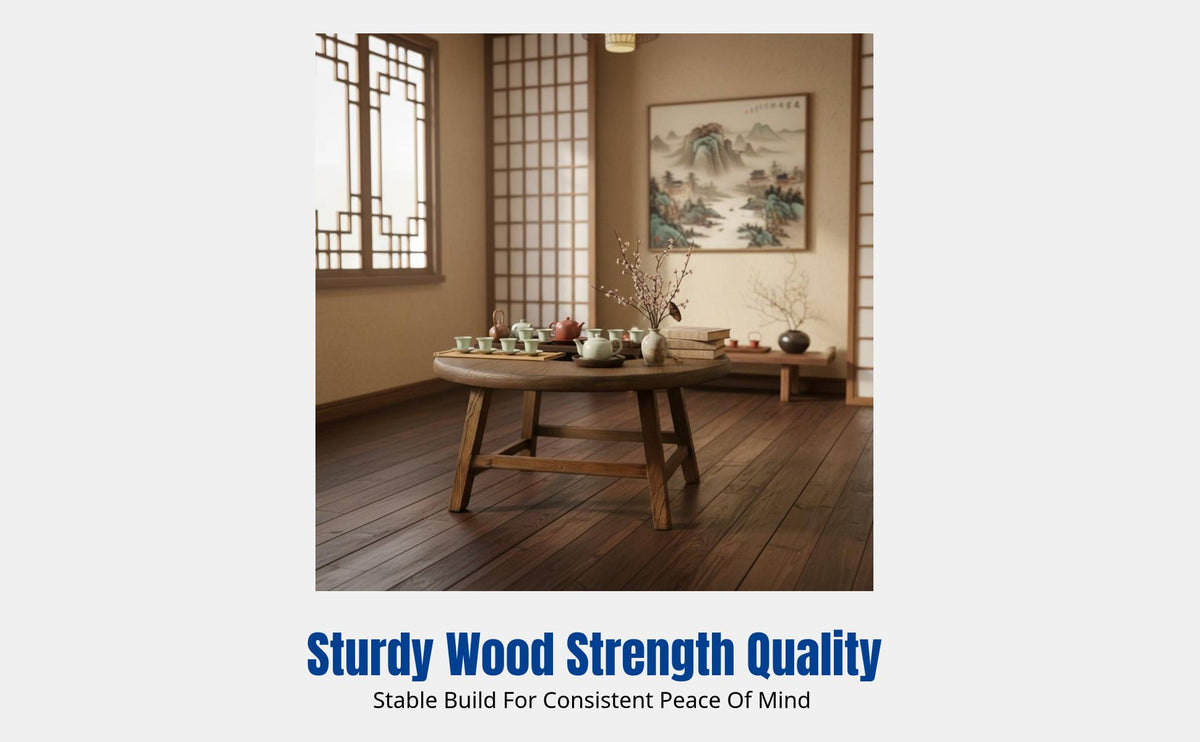Elm Wood Tea Table, Premium Chinese Style, Round Multi-Functional Hot Pot Table for Living Room