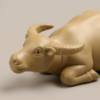 Feng Shui Ox Figurine, Chinese Bull Ornament, Clay Animal Sculpture, Desktop Decor Gift for Colleagues, Home Office Accent
