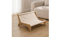 Slanted Backrest Pet Lounge Bed Raised Side Supports Sling Pet Bed Round Cutouts Wooden Feline Sofa Open Legs for Cats, Small Dogs, Indoor