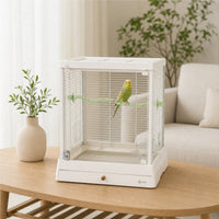 Bird Cage with Perches Wire Mesh Glass Bird Cage Front-Opening Birdcage for Parrots, Home Aviaries