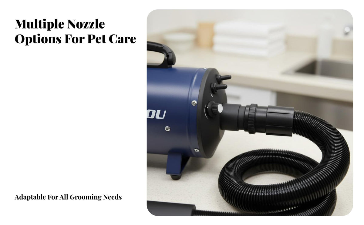 Twin Motor Dog Blower Low Noise Canine Grooming Blower Adjustable Speed & Temperature High Power Pet Dryer for Medium to Large Dogs