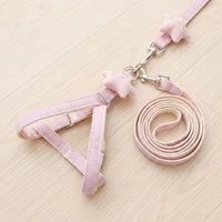 Dog Harness and Cat Leash Set with Star Charms, Non-Retractable Nylon Leash and Strap Harness for Small Dogs or Medium Cats Walking Outdoors