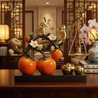Glossy Persimmon Decor with Base Unique Design Persimmon Ornament Decorative Tabletop Ornament Artificial for Homeowners, Living Room, Entryway, Office Desk
