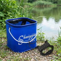 Collapsible Fishing Bucket with Rope, Waterproof PVC Coated Foldable Water Bucket for Fish Care, Portable Leakproof Cylindrical Design