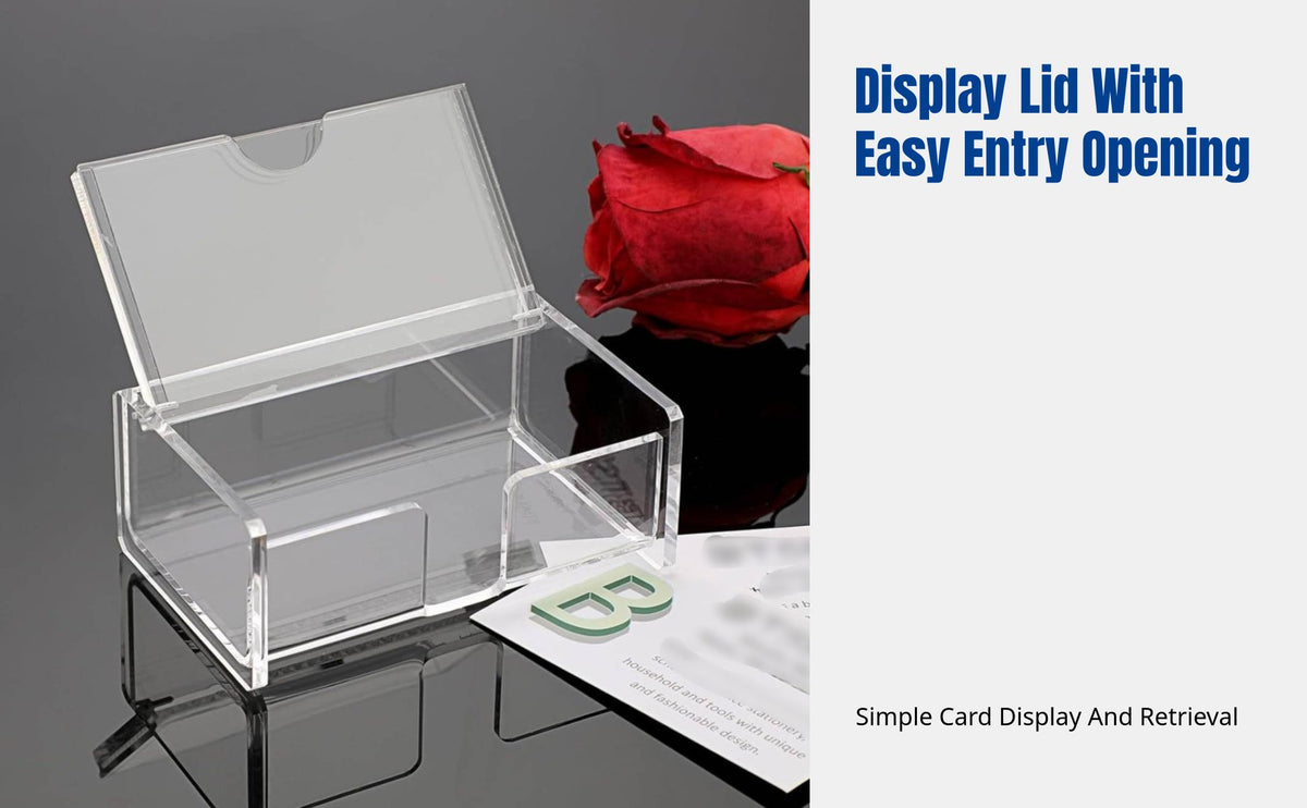 Acrylic Business Card Holder, Transparent Display Box with Lid, Desk Organizer for Office