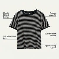 Oversized T Shirts for Women with Contrast Stripe Design, Ladies Summer Tops in Ribbed Knit Material, Going Out for Daily Wear