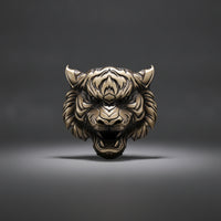 Antique Gold Tiger Face Car Emblem 3D Tiger Head Emblem Long-Lasting Hardware Thick for Bikers