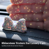 Rhinest Single Bow Car Ornament Sparkling Crystal Bow Car Decoration Mini Size Dashboard Decoration for Girls, Drivers, Center Console