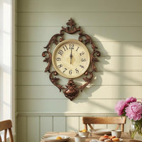Bronze Toned French Style Wall Timepiece Scrollwork Ornate Wall Timepiece Floral Home Decor foliageLike Detailing