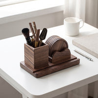 Tea Utensil Holder Walnut Wood Organizer Compact Wooden