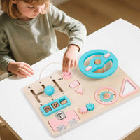Early Education Child-Centered Driving Simulator Hands-On Learning Wooden Steering Wheel Toy Develops Fine Movement Skills for Preschoolers, Toddlers, Travel