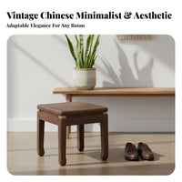 Chinese Design Square-Top Stool Multi-Purpose Household Furniture Mortise and Tenon Joint Footrest Compact Design for Children, Homeowners, Tea Room, Entryway, Bedroom, Small Areas