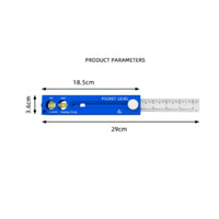 Two Bubble Vials Depth Marking Ruler Aluminum Alloy Sliding Ruler Level Stainless Steel Hand Tool Compact for Woodworkers, Carpenters, Horizontal Measurement