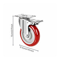 Quiet Operation Polyurethane Swivel Wheels No Noise Polyurethane Trolley Wheel Wear Resistant Swivel Caster with Brake 360 Degree Rotation for Industrial, Garage