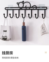 门口壁挂墙上衣帽架帽子外套挂衣服架卧室挂免打孔家用收纳挂包架 可爱松鼠-黑【可钉可粘-壁挂衣帽