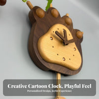 Solid Wood Wooden Animal Paw Clock Creative Design Wooden Pendulum Wall Clock Decorative for Adults, Homeowners, Living Room, Bedroom