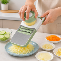 Mandoline Vegetable Slicer, 5-in-1 Vegetable Cutter with Stainless Steel Blades, Precision Grater for Salads & Raw Food Platters, White/Silver