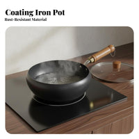 Uncoated Iron Pan Induction Compatible Uncoated Cooking Pan Traditional Chinese Saucepan Fast Heat Conduction for Home Cooks